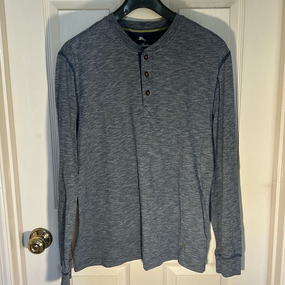 Tommy Bahama Shirt Mens Medium Blue Spacedye Long Sleeve Henley Cotton